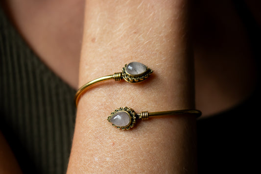 Teardrop Stone Brass Cuff Bracelet - Available in various gemstones