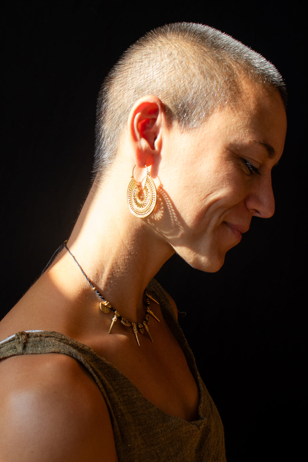 Golden Crescent Mandala Earrings