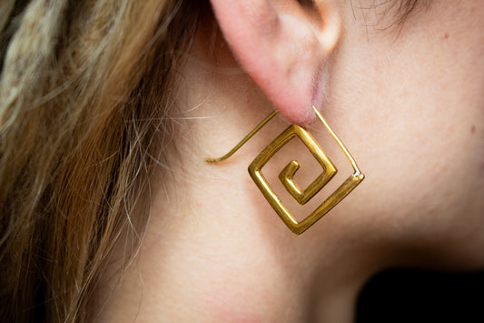 Geometric Brass Spiral Earrings